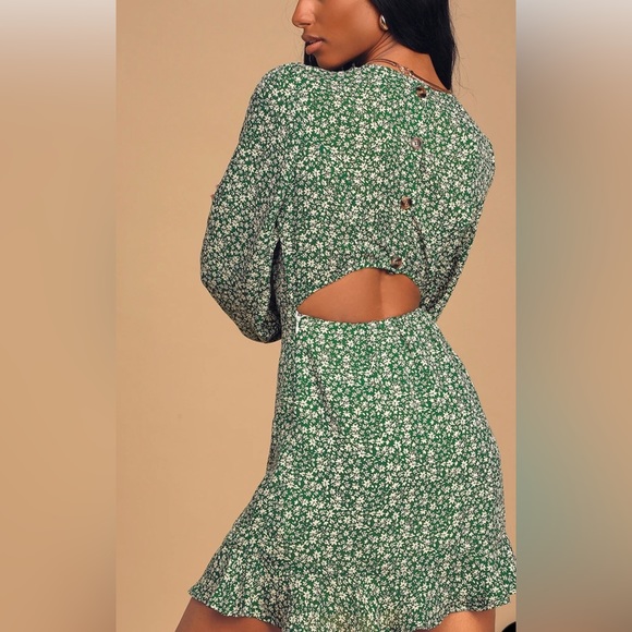 Lulu’s Blooming Darlin’ Green Floral Ruffled Mini Dress - Picture 2 of 2
